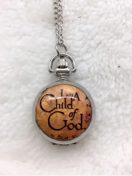 

Hot Sale Good Quality Child of God Design Silver Enamel Quartz Pocket Watch Vintage Watch with Chain Necklace