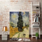 Известный художник Ван Гог-роуд с кипарисом под звездным небом, постер с принтом на холсте, настенная живопись для декора гостиной и дома