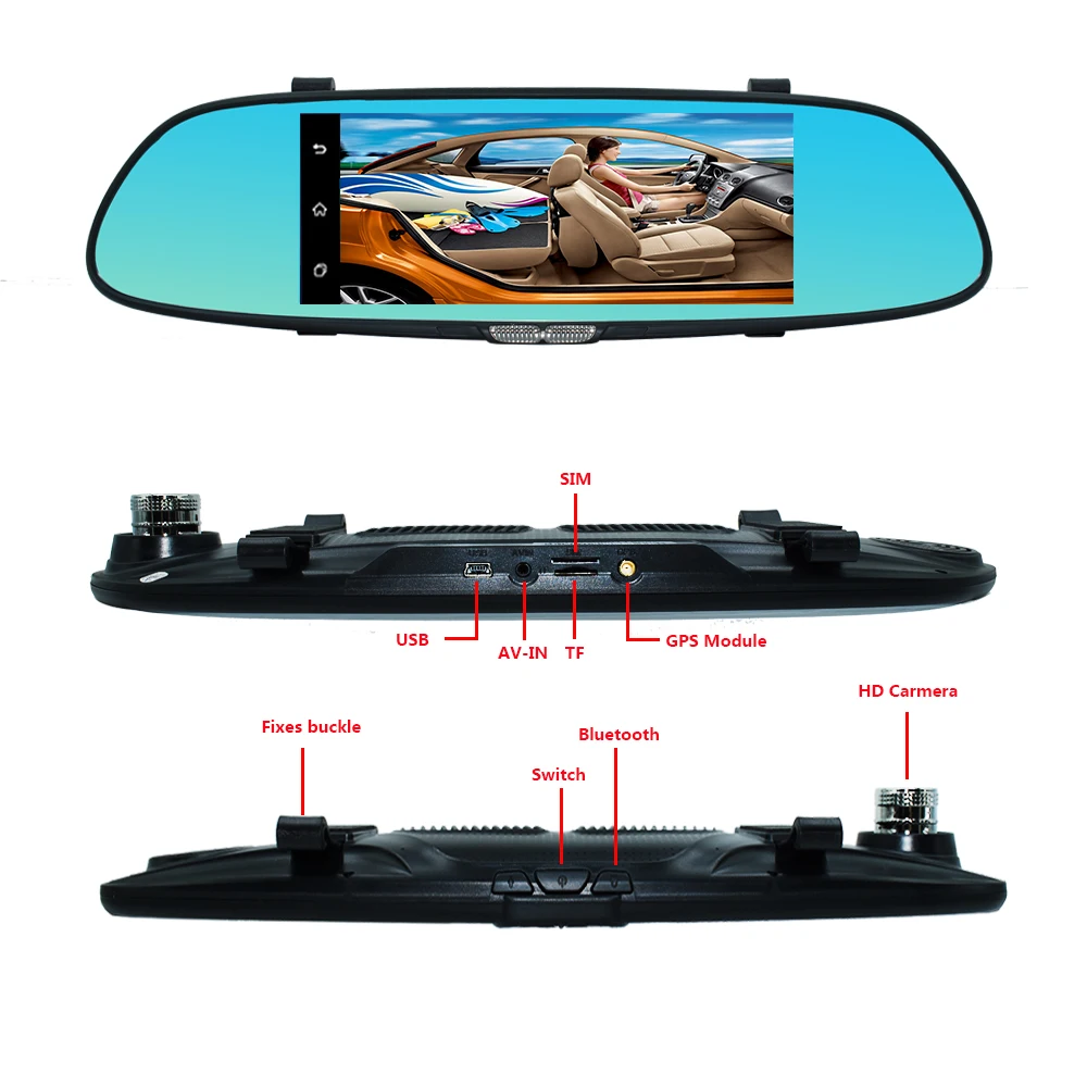 Новый 7 дюймов 3G автомобиля Камера DVR GPS Bluetooth Двойной объектив Зеркало заднего