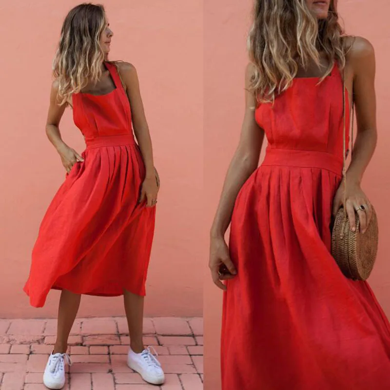 

Dress Women Rushed New Polyester Vestido De Festa 2019 Summer Woman Dress Sexy Openwork Bandage Cross Solid Color Halter Female