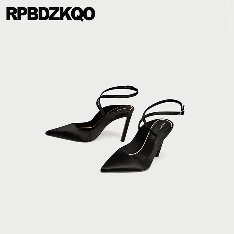 Пересекать ремень Размер 4 34 сандалии шелк насосы стилет Slingback черный подиум высокие каблуки Женская Satin платье обувь Указательный палец Лето новая Китай мода китайская