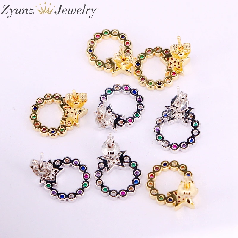 5 пар 15 мм радужные циркониевые Кристальные серьги золотого и серебряного цвета