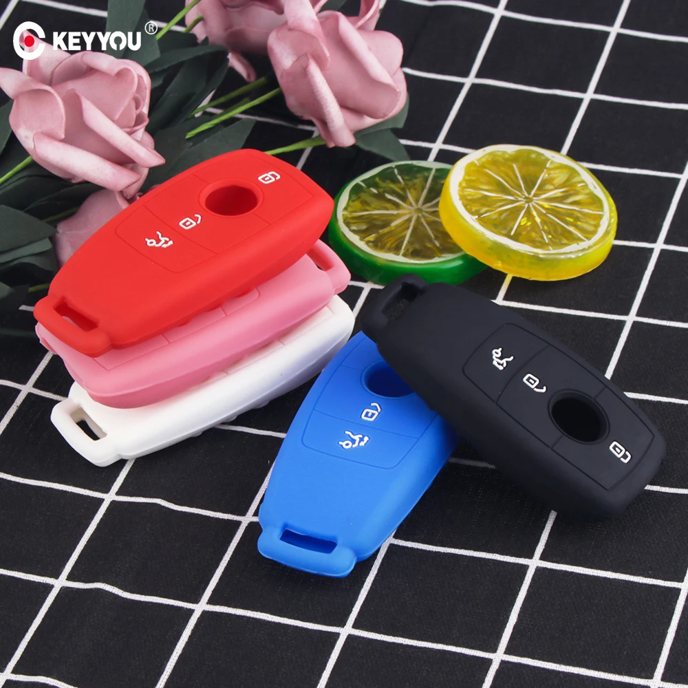 

KEYYOU 3 Buttons Key Cover Fob Silicone Key Case For Mercedes Benz AMG Key 2017 E Class W213 Silicone Holder Protector Case