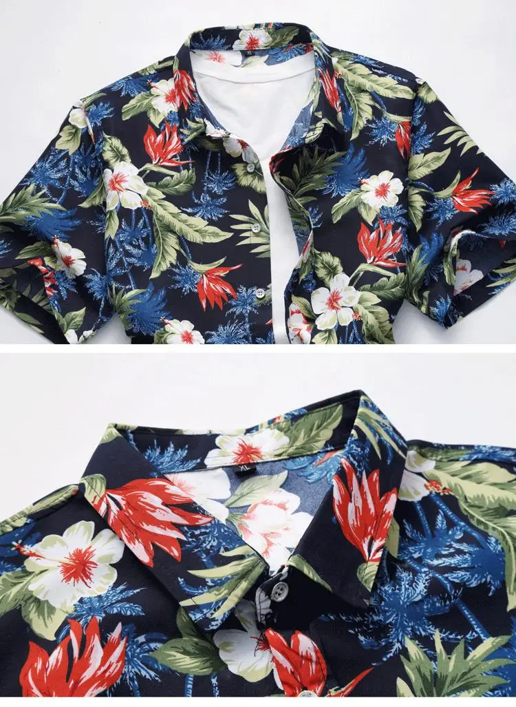 Гавайская рубашка мужская мужской Повседневное camisa masculina печатных Пляжные рубашки короткий рукав брендовая одежда Plue Размеры 7XL