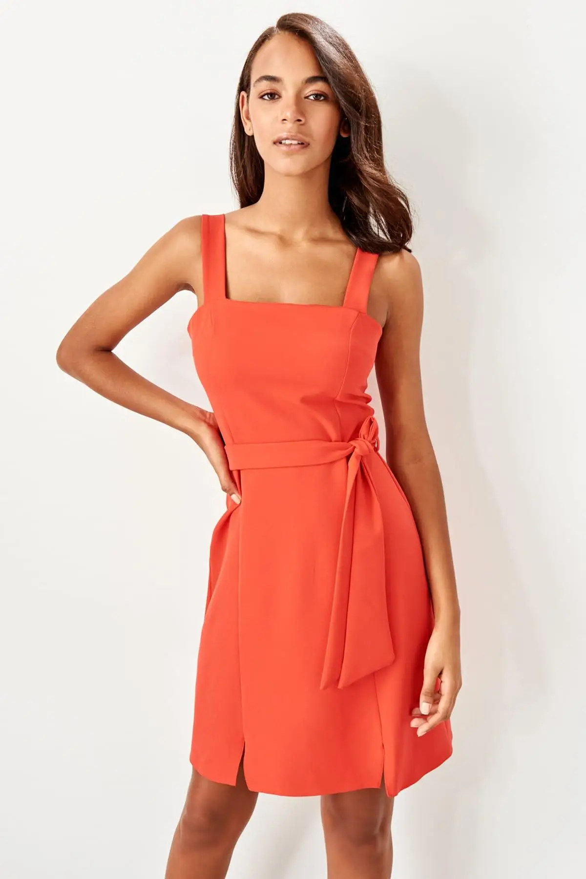 Trendyol красное платье с поясом TWOSS19EL0134|Женские платья| |