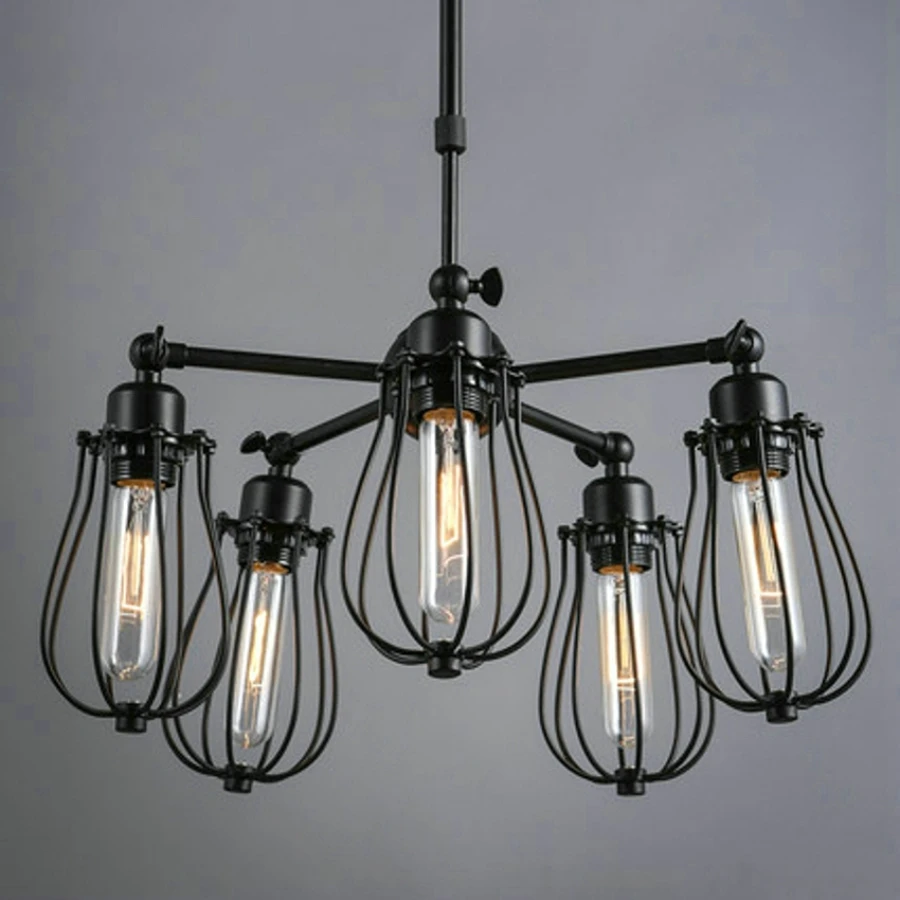 Черная Железная люстра абажур американский стиль Сельский лофт Подвесная лампа