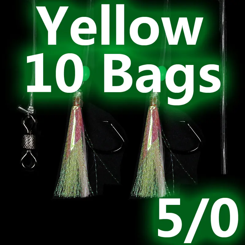 10bags Yellow Новинка! Bimoo 10 сумок 5/0 светящиеся Сабики Flasher Rig Морская рыбалка Snapper морская форель рыболовные снасти - Цвет: 10bags Yellow