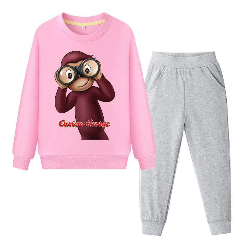 Kids Outdoor Casual Cartoon Curious George Clothing Sets Boys Sweatshirt+Pant Suit Girls Clothes Set Children Tracksuit WL050 | Детская