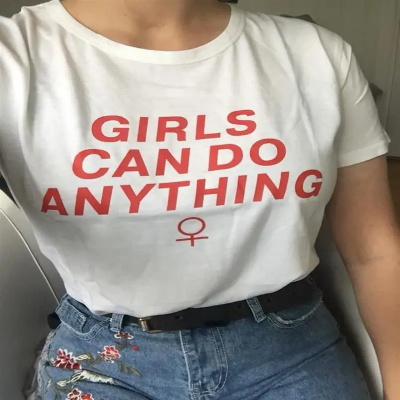 

New Arrival Short Sleeve Cotton T-Shirt For Women GIRLS CAN DO ANYTHING Letters Print Tops Tshirt Plus Size Cute Cotton Japan
