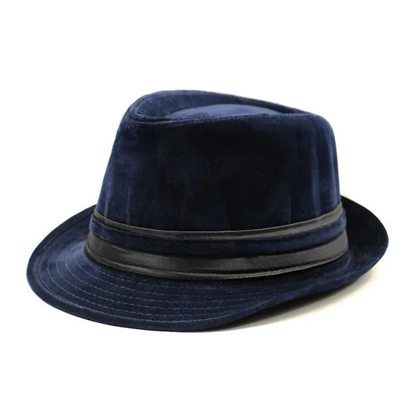 Dark Blue FS британская зимняя Вельветовая полосатая камуфляжная винтажная фетровая шляпа мужская фетровая Дамская мода с широкими полями женская мягкая фетровая шляпа в джазовом стиле шляпы - Цвет: Dark Blue