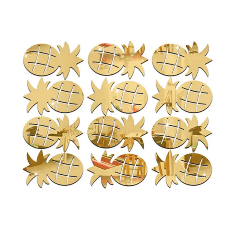 Новые 12 шт 3D Серебристые/Золотые Зеркальные в форме ананаса настенные Стикеры