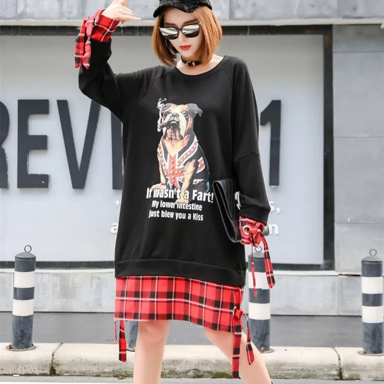 Пёс из мультфильма животное Priting толстовки платье Для женщин Street Wear шипованных