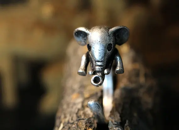 Детское кольцо в виде слона Женское стиле ретро с полированным животным