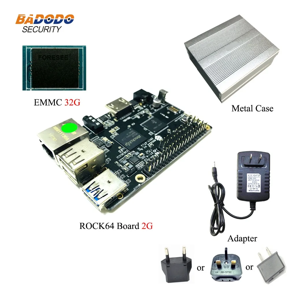 ROCK64 PINE64 HDR Android Linux медиа макетная плата + 1GB/2GB/4GB LPDDR3 16/32/64GB EMMC металлический чехол 5V