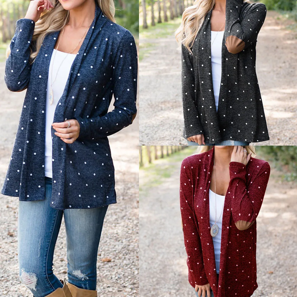 Colorful Dots Print cardigans Loose sweater Casual Long Sleeve Jumper Top Sweater Mujer 2018 Women Patchwork long Coat |