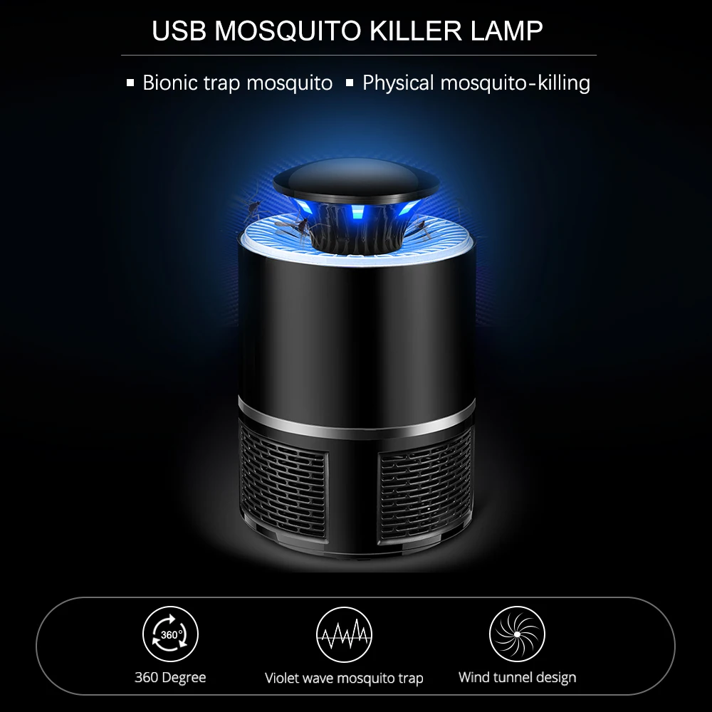 USB лампа от комаров, электрическая противомоскитная ловушка, светодиодный, Zapper, черный/белый