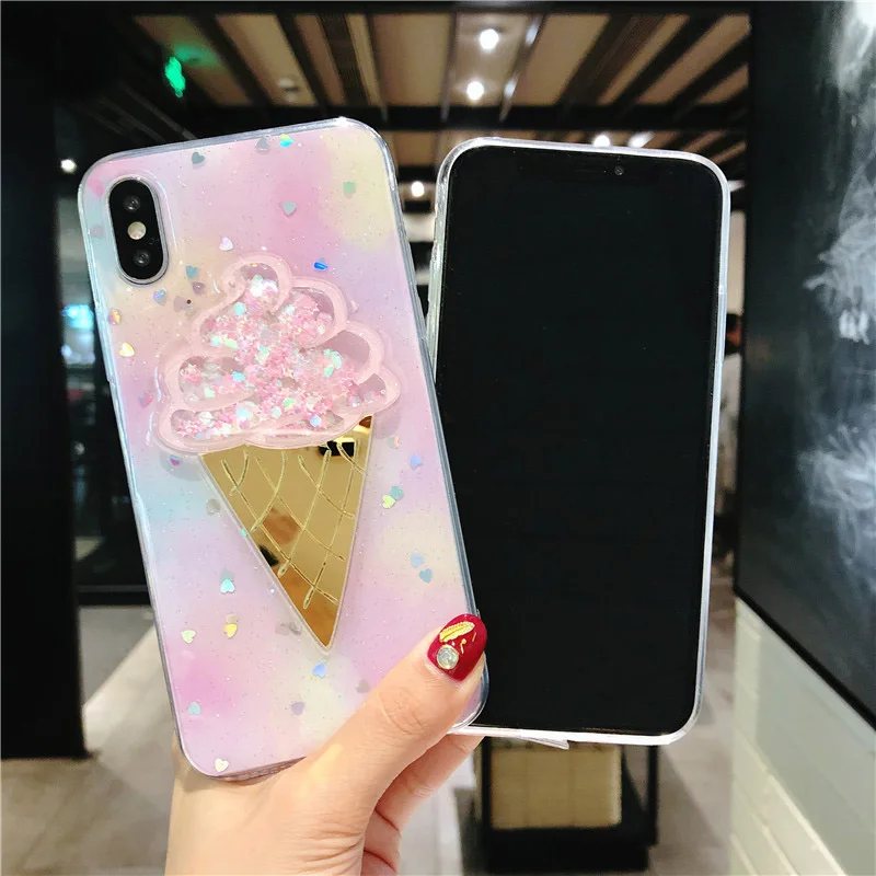 Kerzzil Cartoon White Clouds Phone Case For iPhone 7 Plus Transparent Soft Cases Ice Cream Glitter Cover X 8 6 6s | Мобильные