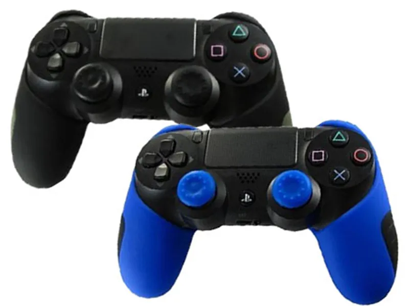 Black and Blue Тонкий мягкий силиконовый резиновый чехол-накладка для sony Play Station 4 PS4 DS4 Pro(чехол X 2+ ручки для большого пальца X 4 - Цвет: Black and Blue