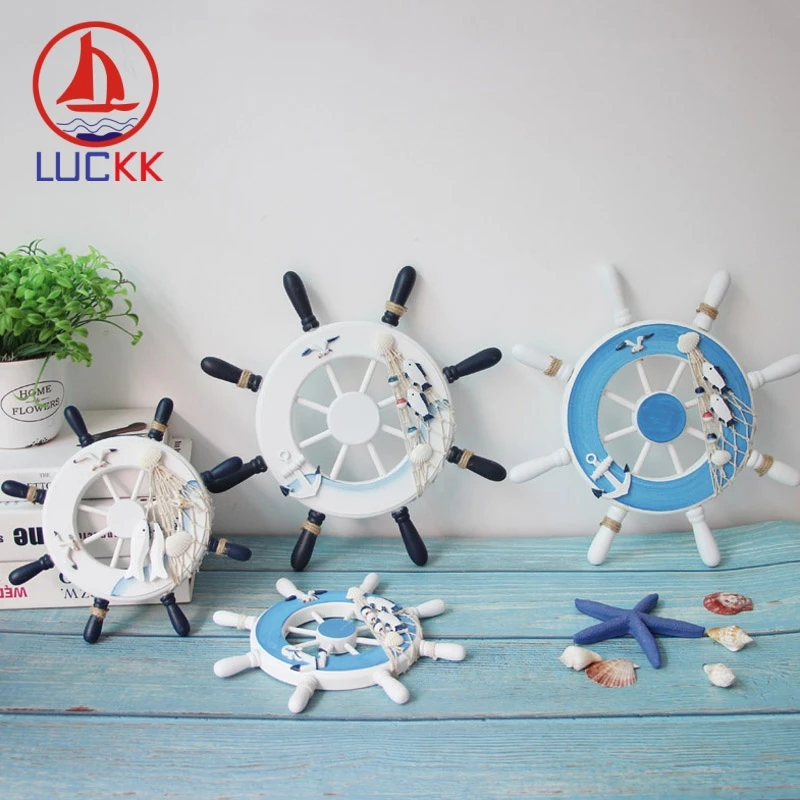 

LUCKK 23CM Mediterranean Style Wooden Ship Rudder Wall Hanging Boat Nautical Home Decoration Helm Creative Ood Anchor Crafts