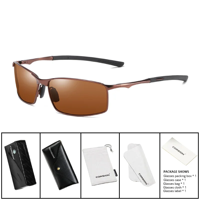C6 Brown Brown Box COASION Солнцезащитные очки Мужские поляризационные прямоугольная металлическая оправа спортивные очки для вождения солнцезащитные очки для мужчин gafas de sol hombre UV400 CA1170 - Цвет линз: C6 Brown Brown Box