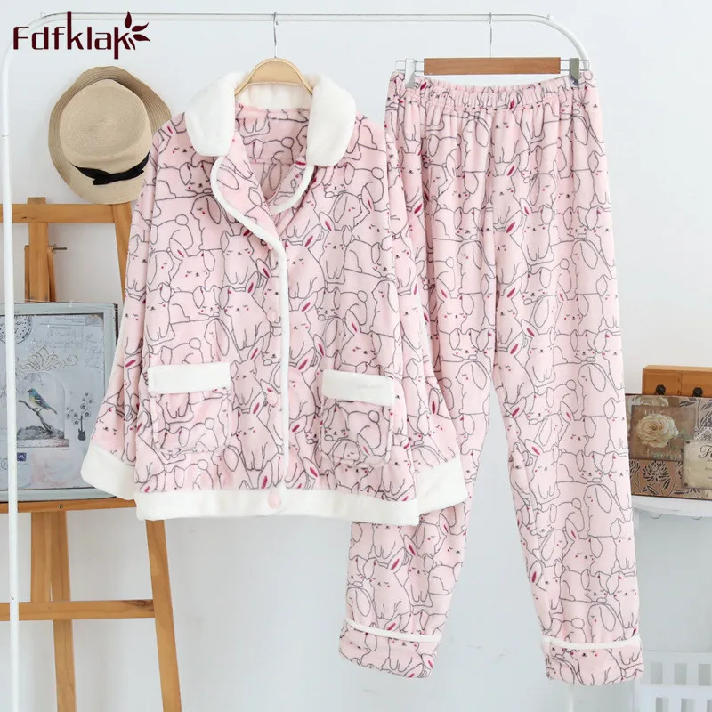 Fdfklak фланелевая зимняя женская пижама с принтом кораллового флиса теплая ночная