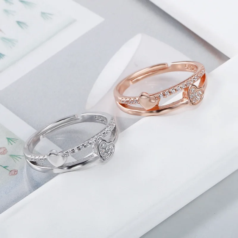 

Charm Two Love Heart Rings Inlay Crystal Small Zircon Fashion Jewelry For Women Wedding Ring Party Luxury Accessories Aesthetic