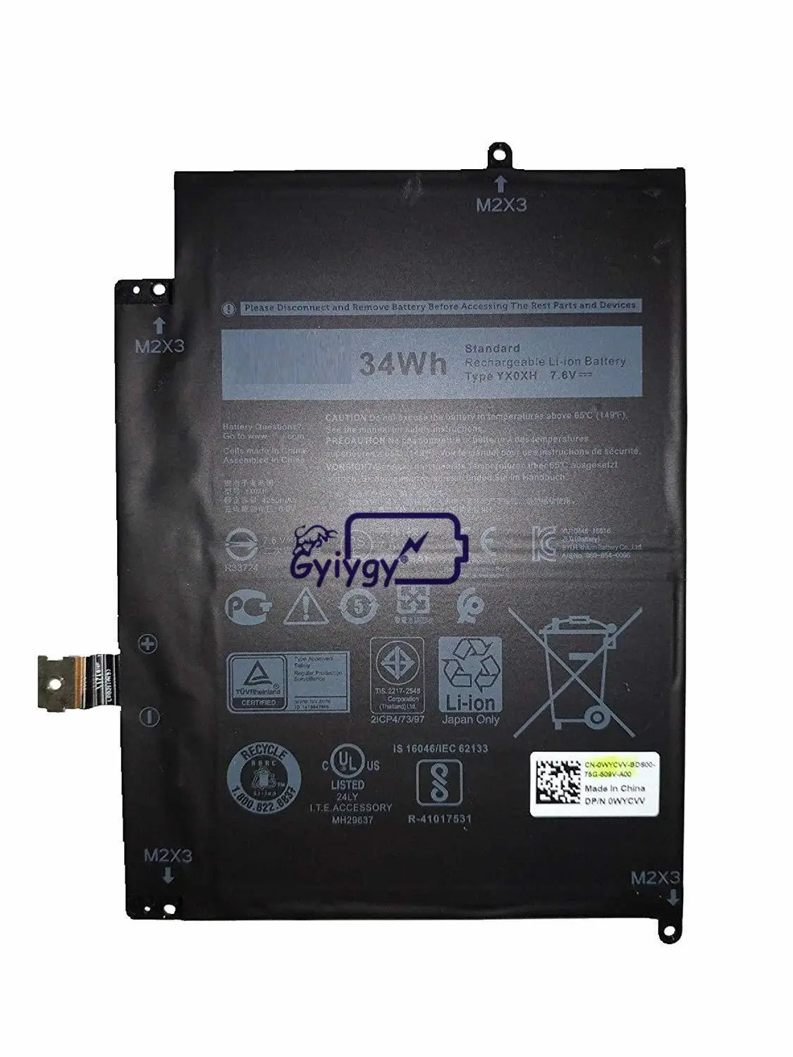 Ноутбук Батарея Замена для Dell YX0XH (7 6 V 4250 мА-ч/34Wh 2-клетки) Latitude 7285 Серия ноутбуков