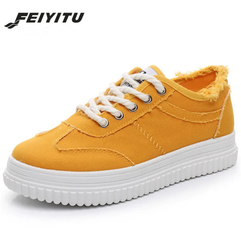 Женские парусиновые туфли FeiYiTu повседневные с вырезами весна лето дышащие на