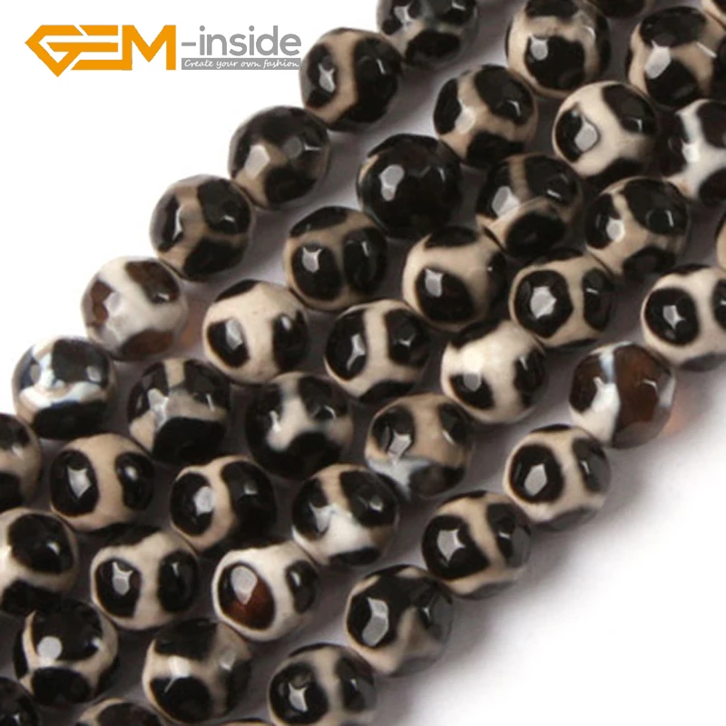 

Natural Round White&Black Football Fire Agates Bead Faceted Beads For Jewelry Making DIY Strand 15" Wholesale!