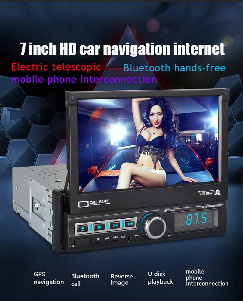 Автомобильный gps-навигатор, радио для автомобиля, 1 DIN, радио, Кассетный плеер, выдвижной, Bluetooth, Авторадио, 7 дюймов, u-диск, воспроизведение