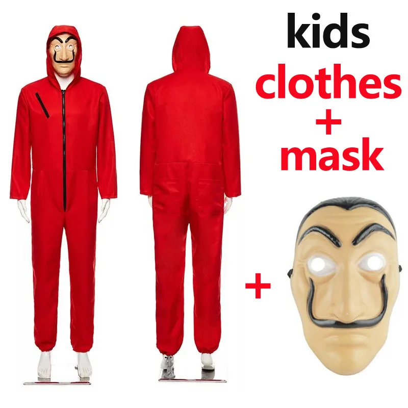 costume and mask Салвадор дали Косплей фильм маска деньги Heist The House of paper La Casa De Papel Косплей Костюм маска для лица для детей и взрослых - Цвет: costume and mask