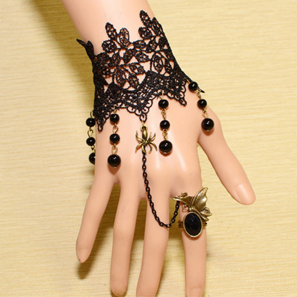 Готический дворец в стиле ретро кольцо браслет панк из США черный кружевной