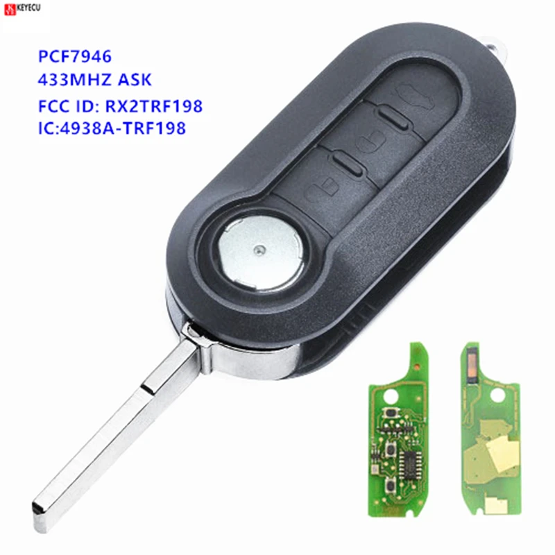 Keyecu 3 кнопки дистанционного ключа Fob 433 МГц ID46 для Fiat 500L MPV Ducato Citroen Jumper Peugeot Boxer 2008 2015