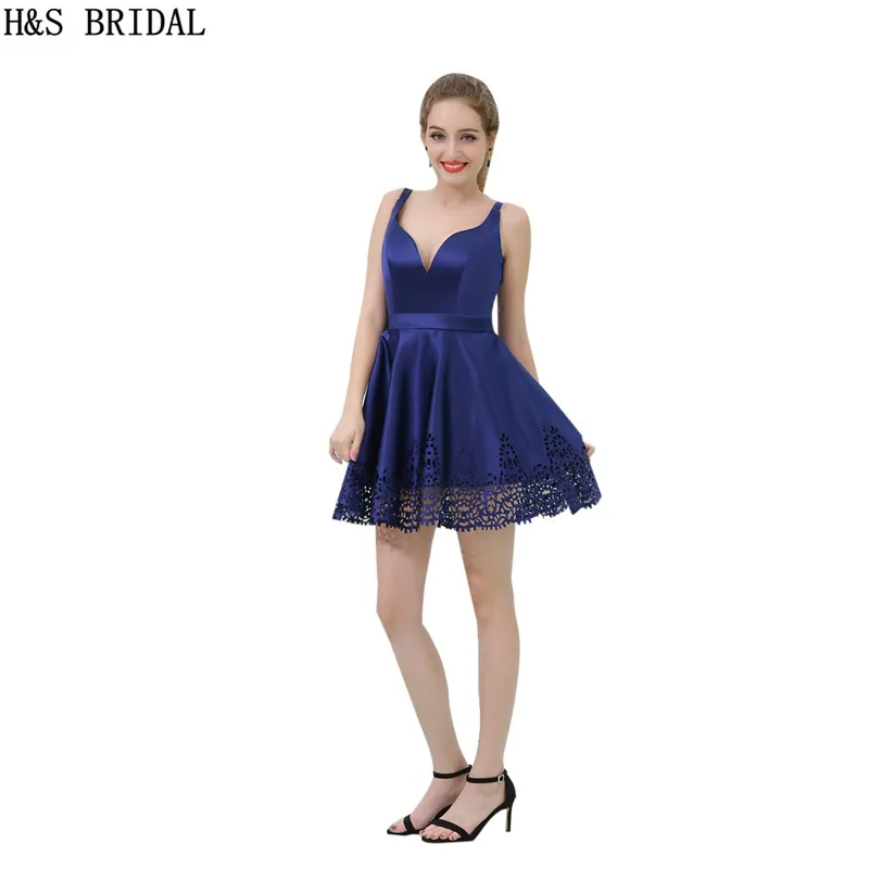 

Женское коктейльное платье H & S, темно-синее коктейльное платье с глубоким V-образным вырезом и открытой спиной, на бретелях-спагетти, для нев...