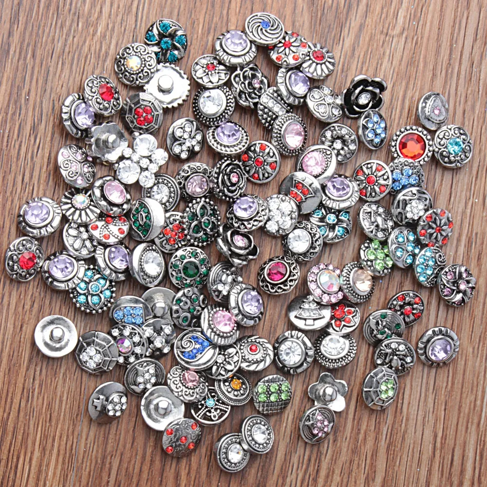 

New Wholesale 100PCS/Lot High Quality 12MM Metal snap Rhinestones Mixed Styles DIY buttons Jewelry Bracelet&Bangle