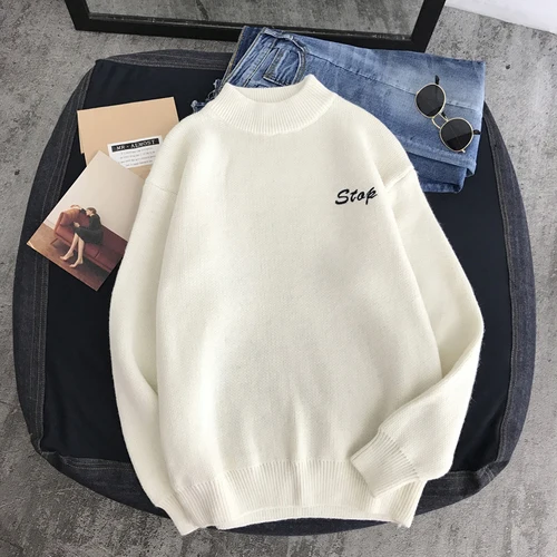 LEGIBLE Men Hip Hop Sweater Mens Autumn Winter Designer Pullover Sweater Male Loose Solid Harajuku Clothing Colorful - Цвет: white
