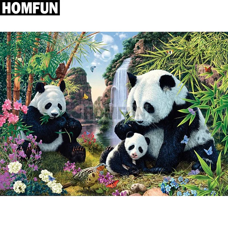 Алмазная живопись HOMFUN A03775 полноразмерная/круглая вышивка Лес панда 5D для