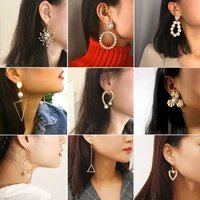 fashion za pearl bohemian earrings for women geometric vintage jewelry pendant dangle earring drop earings brincos jewellery new