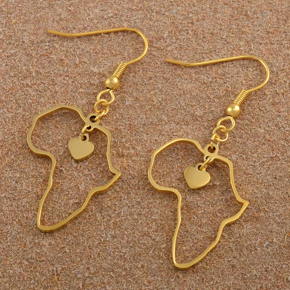 Gold Color Africa Map Earrings for Women Girls in Heart Trendy Jewelry African Maps #J0576 | Украшения и аксессуары