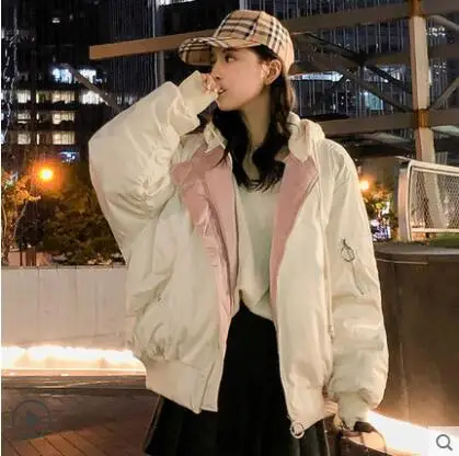 beige pink Женские зимние парки с капюшоном, Двусторонняя одежда, женское хлопковое пальто, женская куртка-бомбер большого размера, базовое пальто, свободная верхняя одежда - Цвет: beige pink