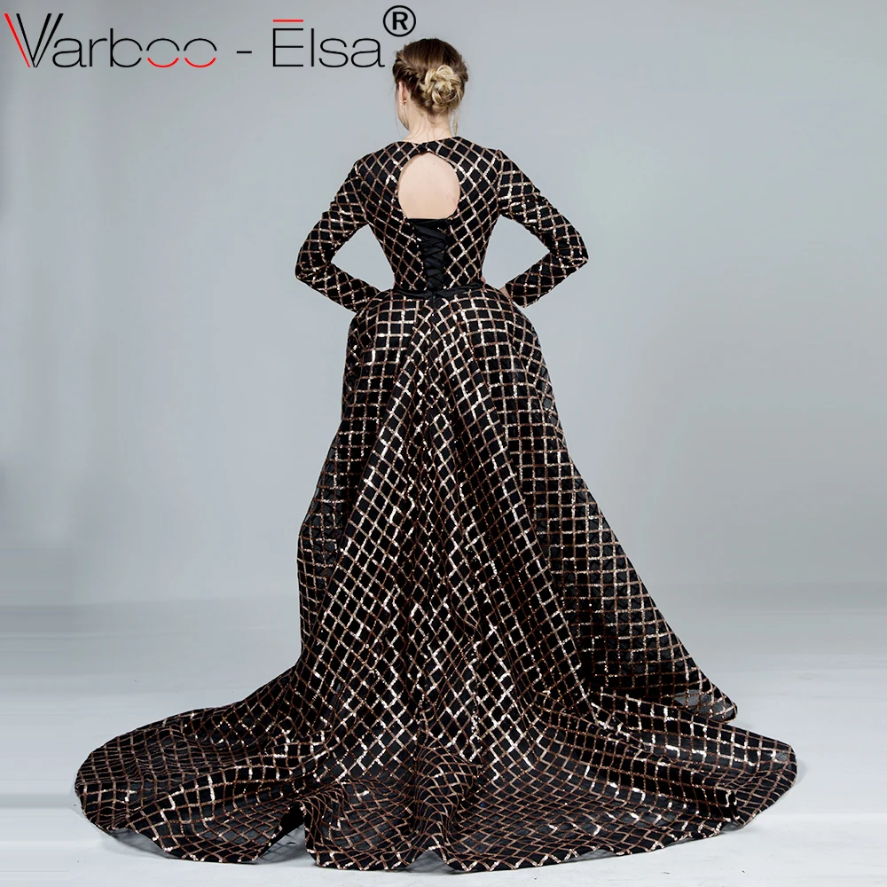 VARBOO_ELSA robe de soiree Черное вечернее платье с длинным рукавом со съемным шлейфом