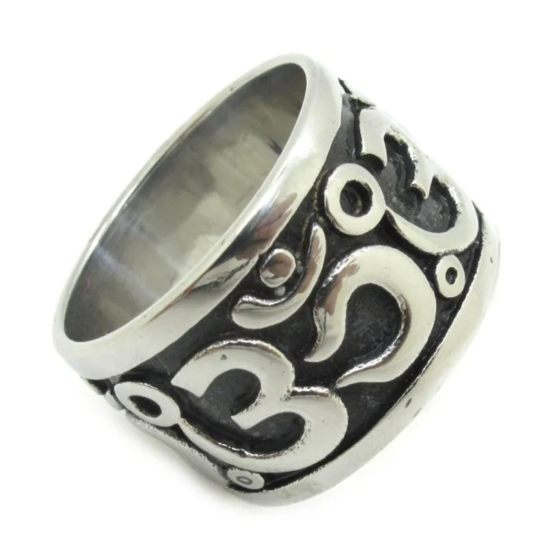 Omsymbol Buddhism Biker Vintage Male Jewellery Rock Gothic Stainless Steel OM Ring Free Shipping New Gift | Украшения и