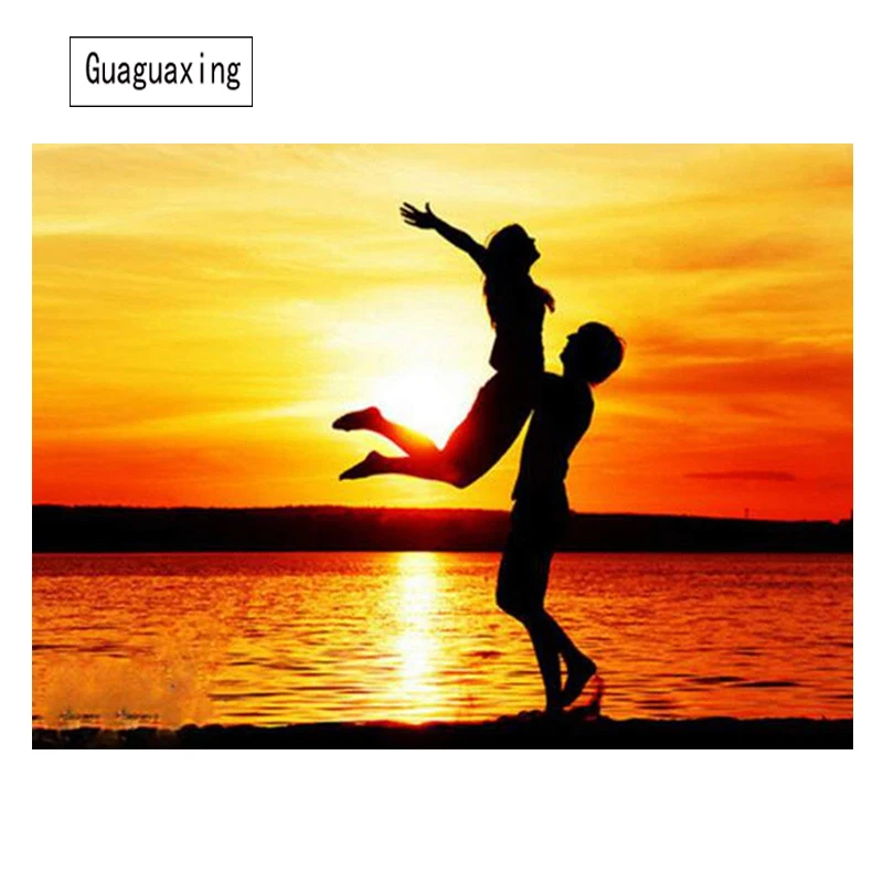 Full 5D DIY Daimond Painting Cross-stitch Sunset Love Couple Diamond Mosaic Square Rhinestones Paintings Embroidery Decor | Дом и сад