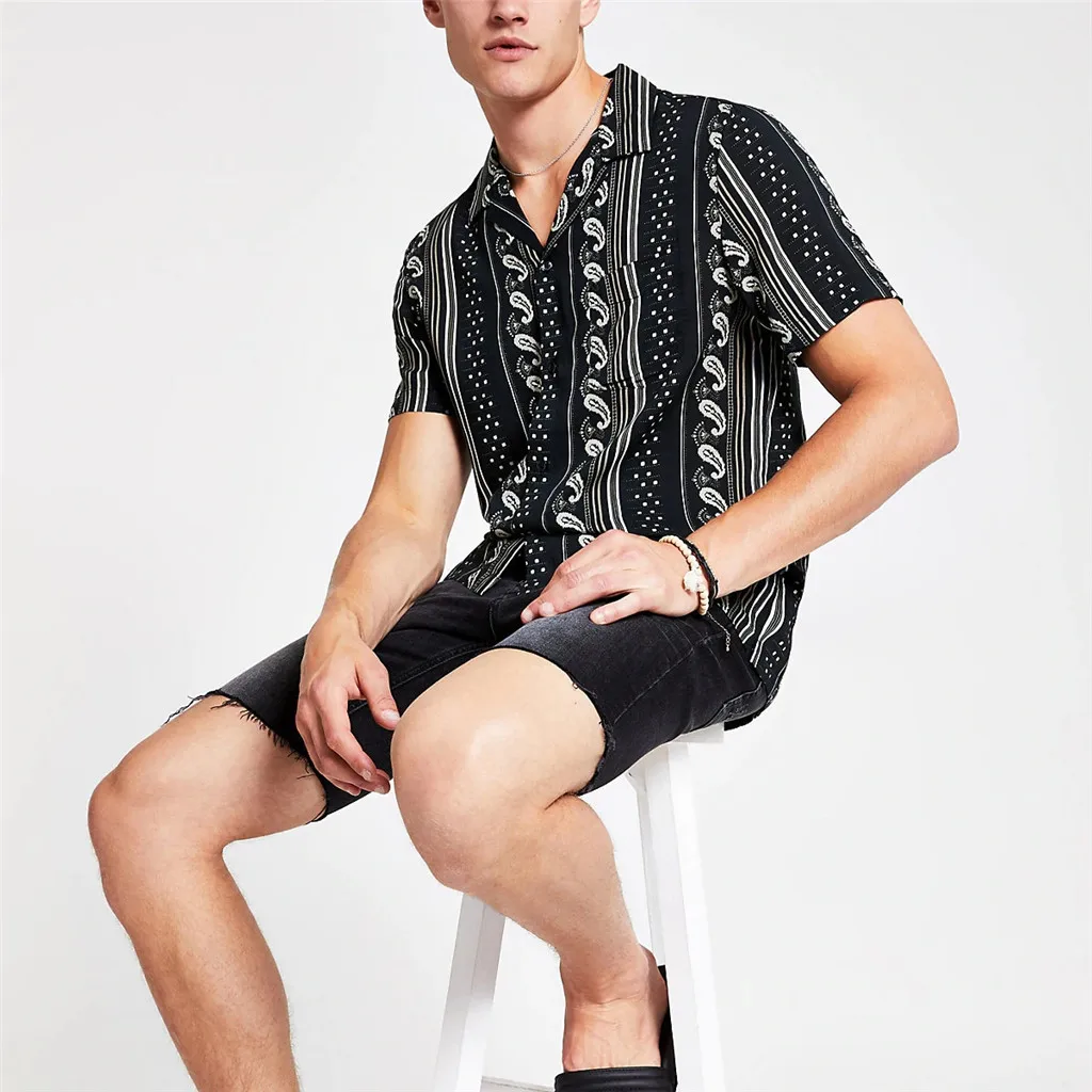 Бесплатная Страусиная мужская летняя рубашка в стиле ретро с короткими рукавами