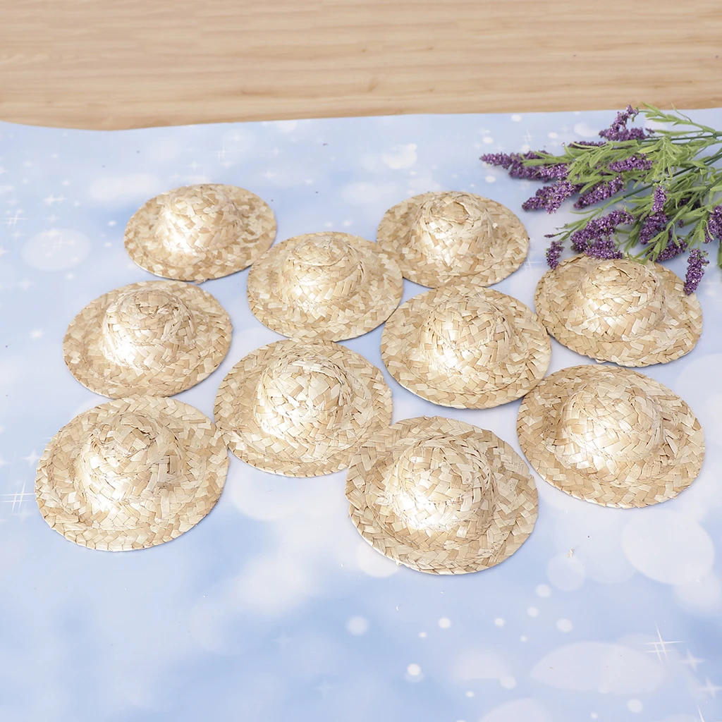 

10 pcs Knitting Straw Bowler Doll Hat Headdressing Cotume Clothes Clothing Decoration For Salon Dolls Accs