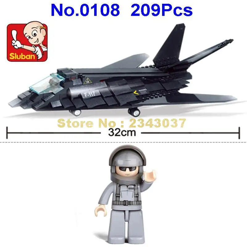 Sluban 0108 209 шт. Военный Черный F117 Невидимый бомбардировщик самолёт истребитель