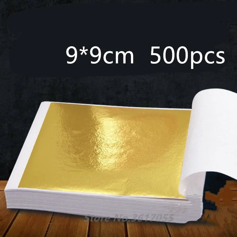 500 шт 9x9cm крафт-бумага для творчества имитация золотого серебряного медного листа