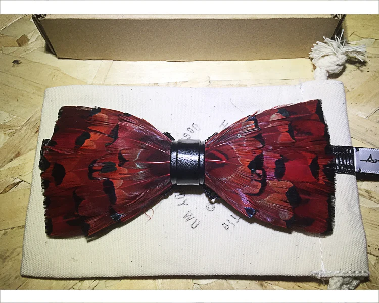 Free shipping New fashion 2017 Natural man feather bow tie dress British men women red male personality party banquet wedding |