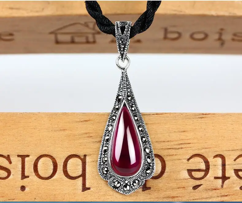 925 Thai silver red corundum Drop Pendant female Silver Ruby chain | Украшения и аксессуары