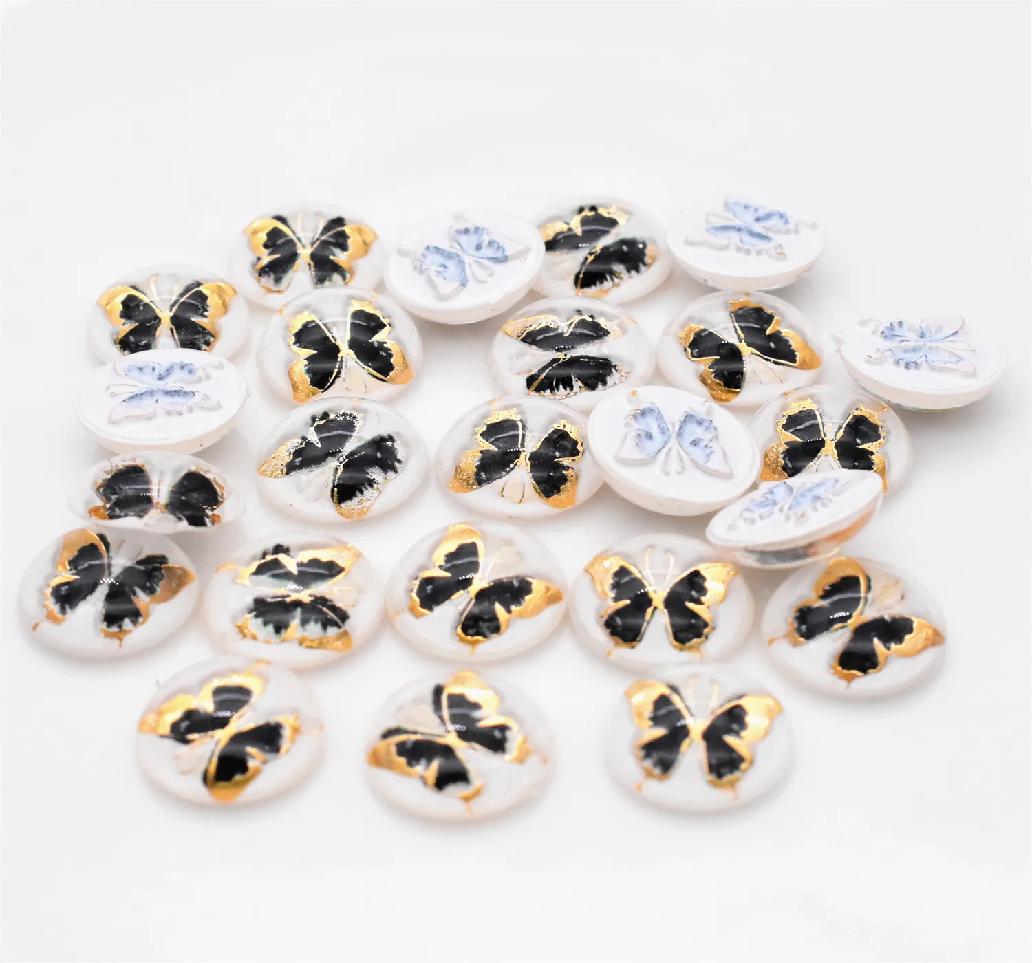 

20pcs/lot 12mm New Fashion Black color Butterfly Type Flat Back Resin Cabochons Cameo Jewelry Accessories Supplies